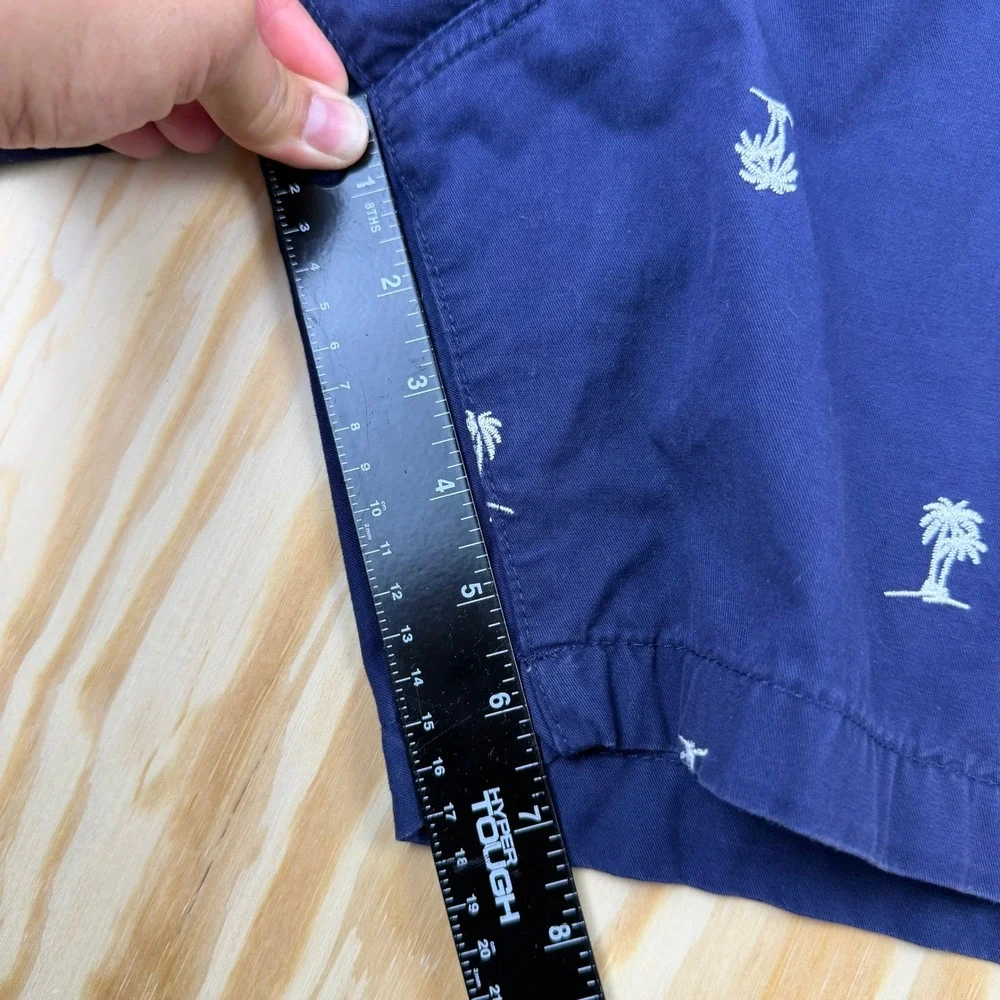 Crown & Ivy Mens Navy Blue Palm Tree Embroidered Chino Shorts Size 38 Tropical